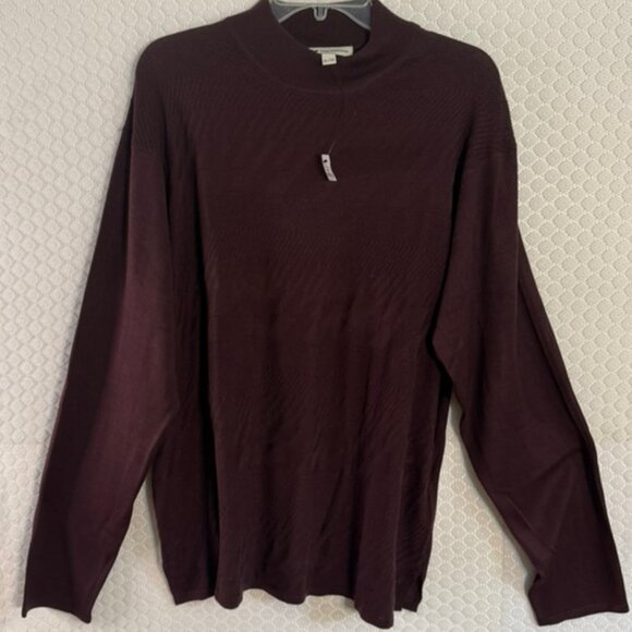 NWT Wilke Rodriguez 100% Silk  Pullover Mock Neck Sweater Maroon Size XL - Picture 3 of 8